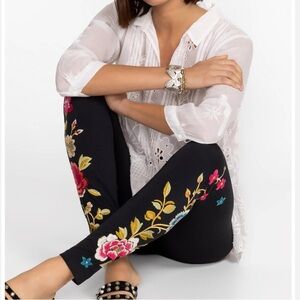 Johnny Was Tiarei Leggings Velvet Pant Floral Embroidery Black Legging Small